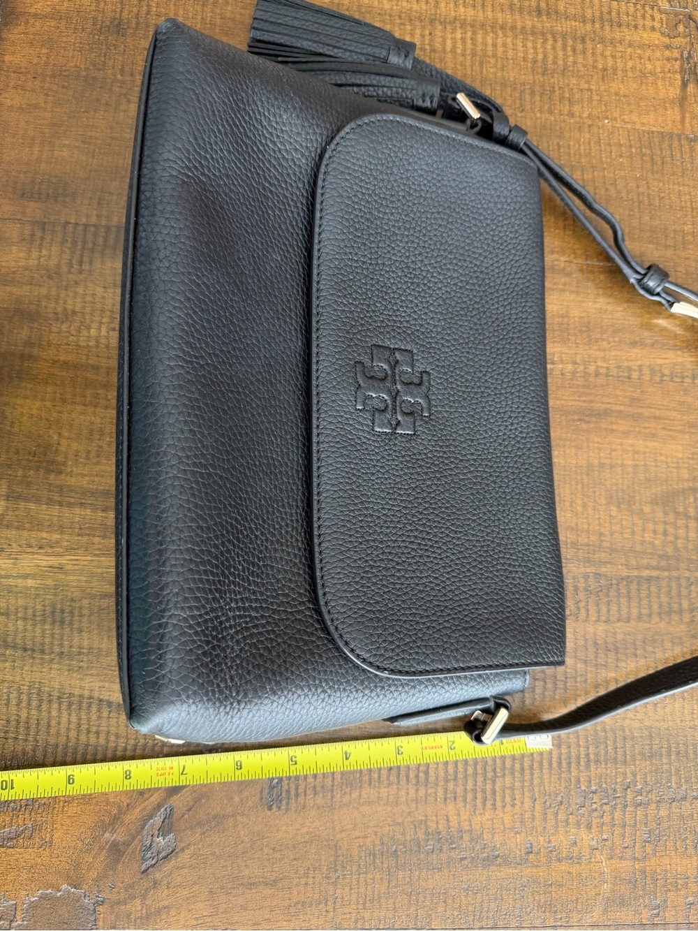 Tory Burch Black Pebbled Leather Crossbody with Tassel - Picture 5 of 7